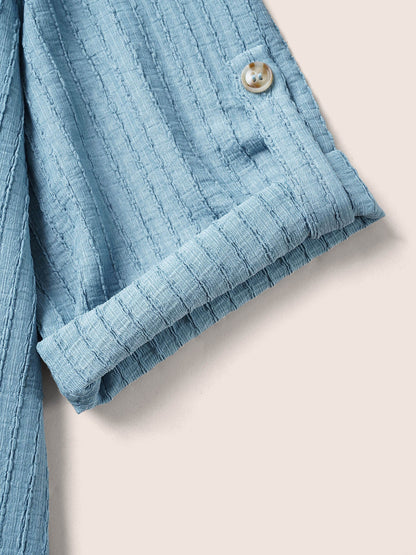 Plain Textured Patched Pocket Tab Sleeve T-shirt