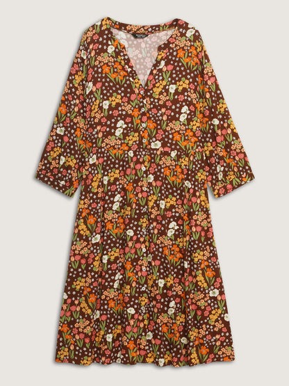 Rayon Floral Print Midi Dress