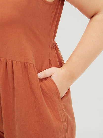 Plain Pocket Zipper Patchwork Tank Jumpsuit