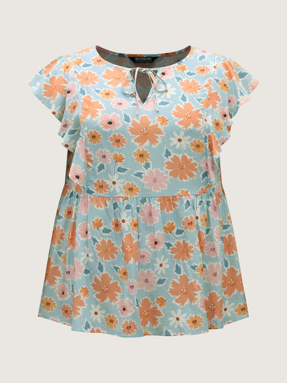 Floral Print Ruffled Sleeve Blouse
