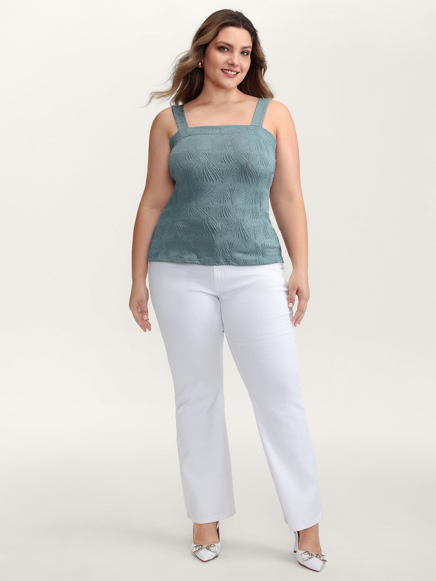 Stretchy Knit Wide Straps Fitted Tank Top