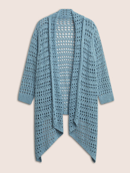 Plain Texture Cut Out Asymmetrical Hem Cardigan