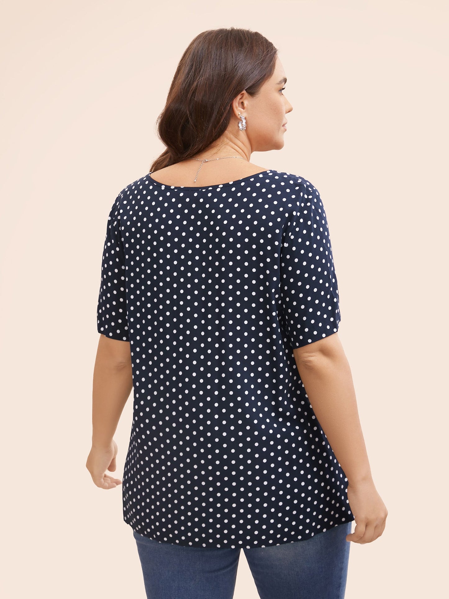Polka Dot Split Hem Pleated Blouse