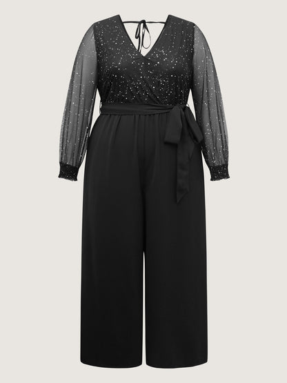 Shimmery Rhinestones Belted Waist Jumpsuit