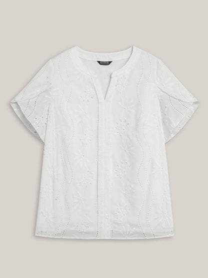 Embroidered Petal Sleeve Sheer Shirt