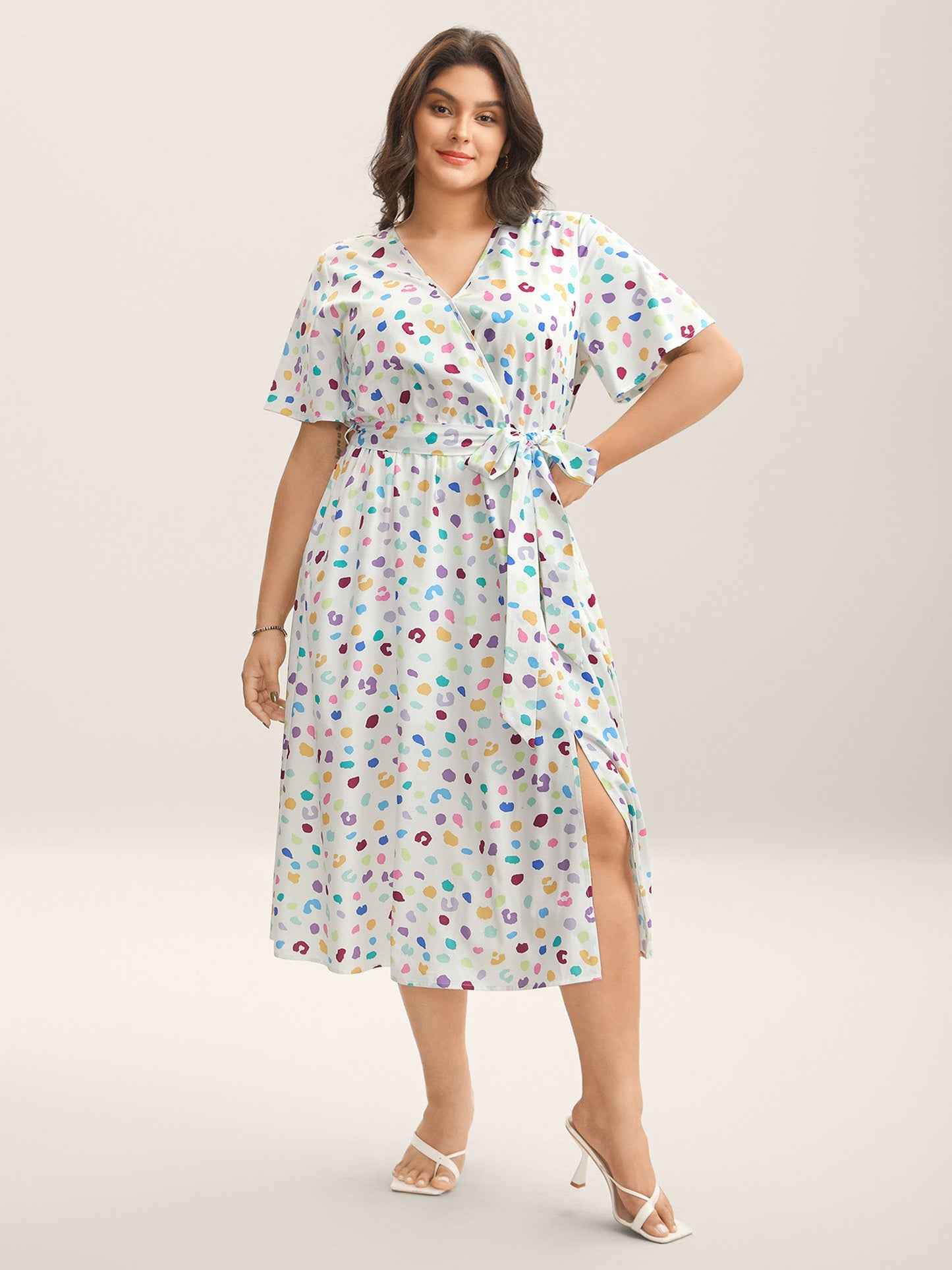 Multi-Color Leopard Print Surplice Midi Dress