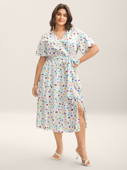 Multi-Color Leopard Print Surplice Midi Dress