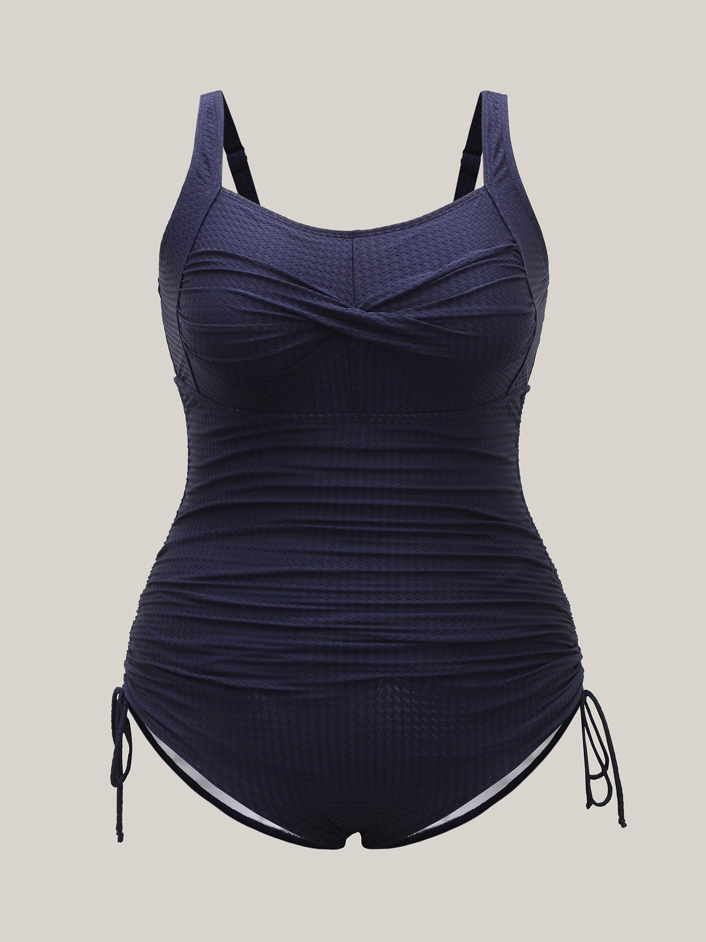 Twist-Front Adjustable Drawstring One-Piece Swimsuit