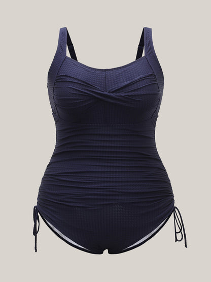 Twist-Front Adjustable Drawstring One-Piece Swimsuit
