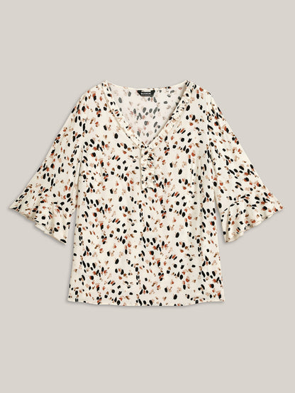 Leopard Print Ruffled Detail Shirt