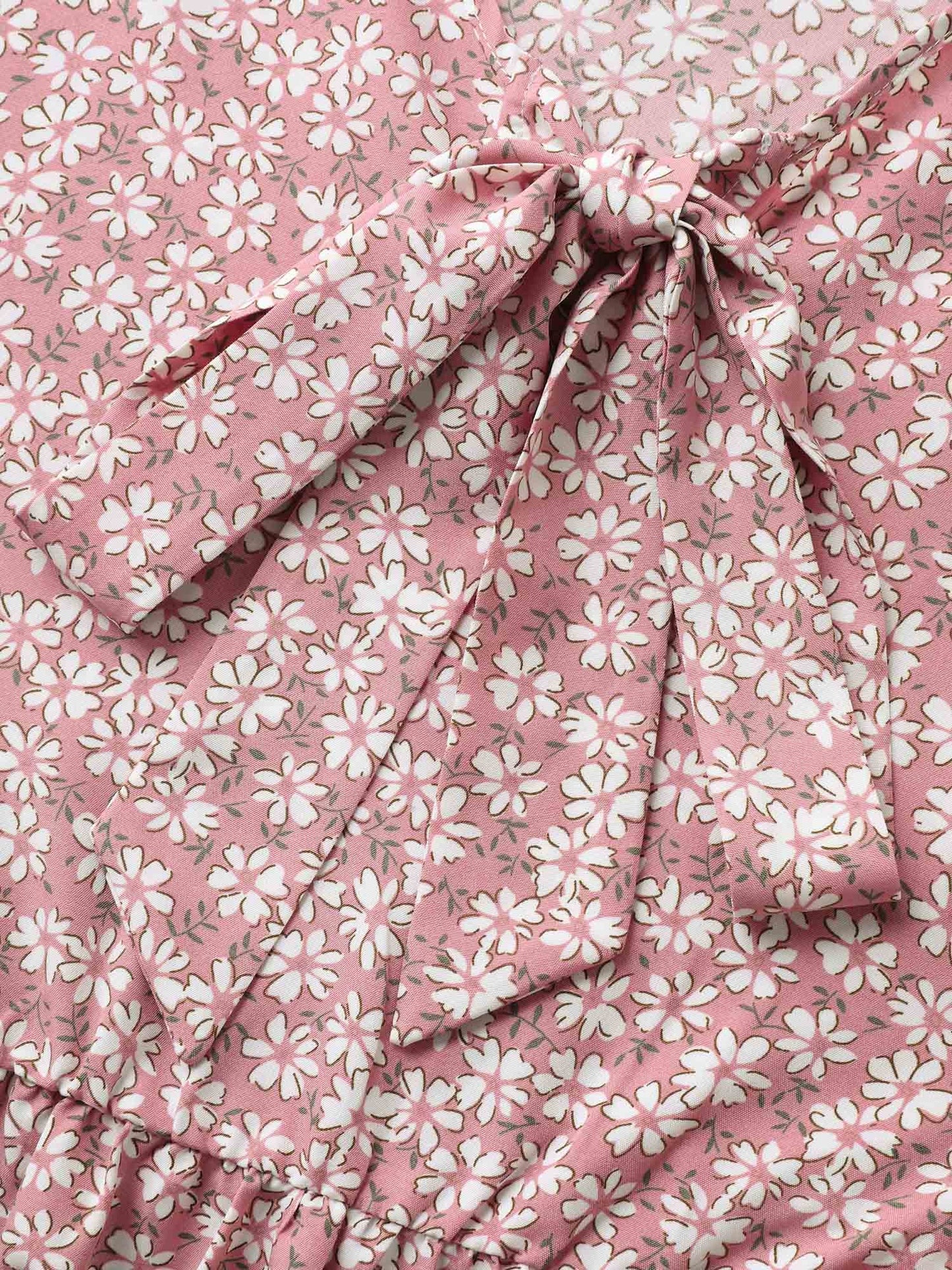 Ribbon Neck Floral Print Ruffled Blouse