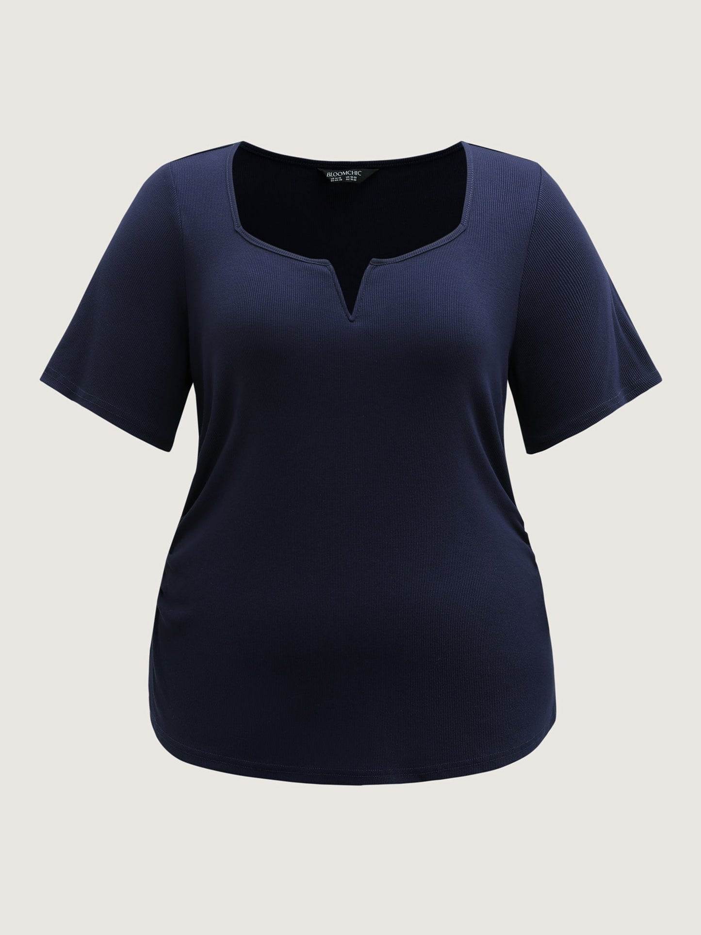 Ribbed High Stretch Split Neck T-Shirt