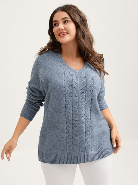 Heather Textured V-Neck Pullover