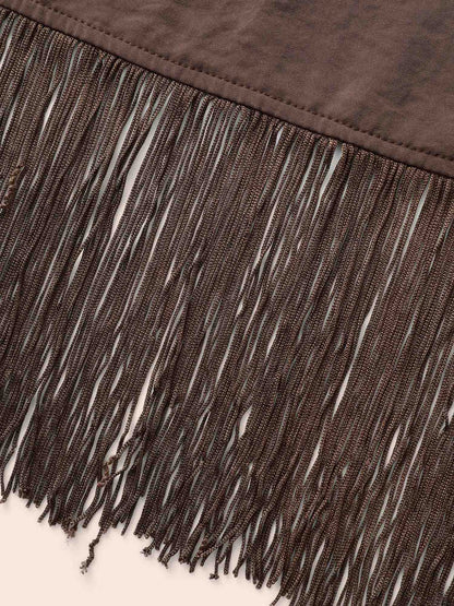 Fringed Hem Elastic Waist Midi Dress
