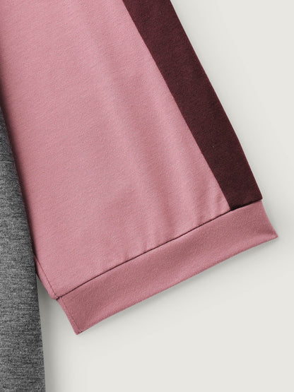 Color Contrast Spliced Stretchy Hem Hoodie