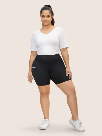Letter Print Wideband Waist High Rise Pants