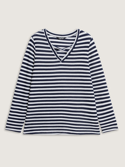 Stripe Stretchy Print V-Neck T-Shirt