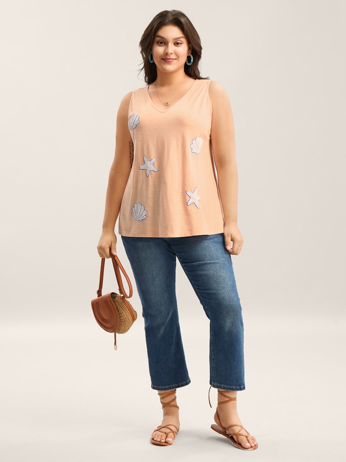 Seashells Sequin Plain Tank Top