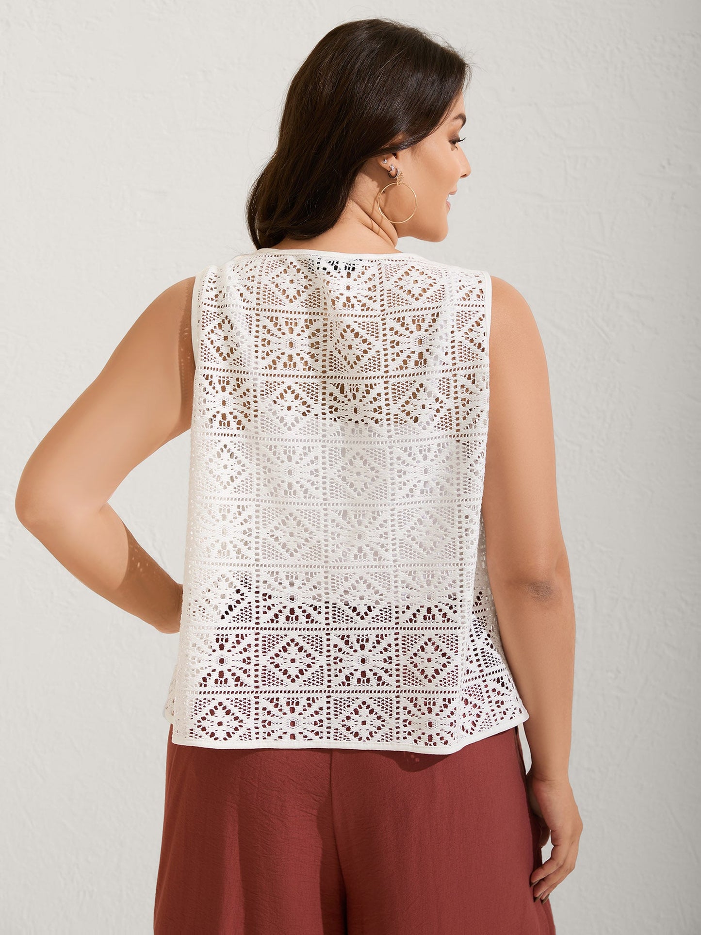 Lace Spliced Denim-Like Kimono Vest