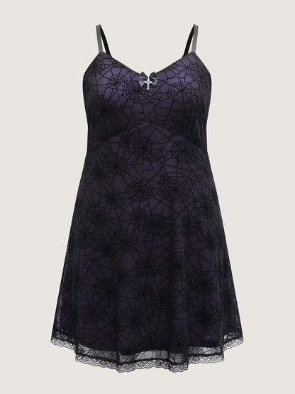 Elastic Flocked Mesh Spiderweb Sleep Dress