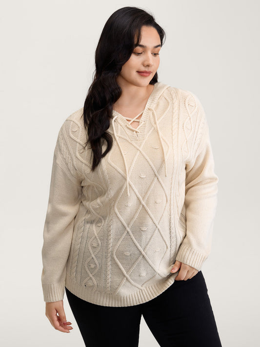 Textured Cross-Tie Hooded Pullover