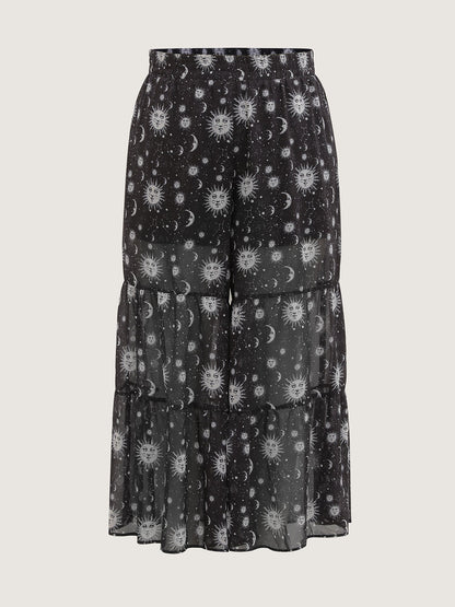 Starry Halloween Night Sheer Wide Waistband Pants
