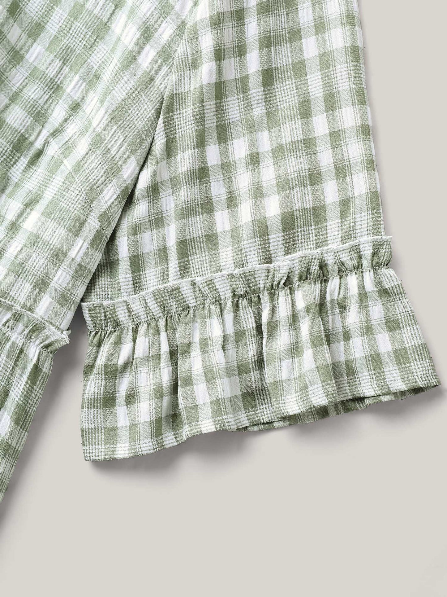 Plaid Pattern Ruffled Sleeve Babydoll Top