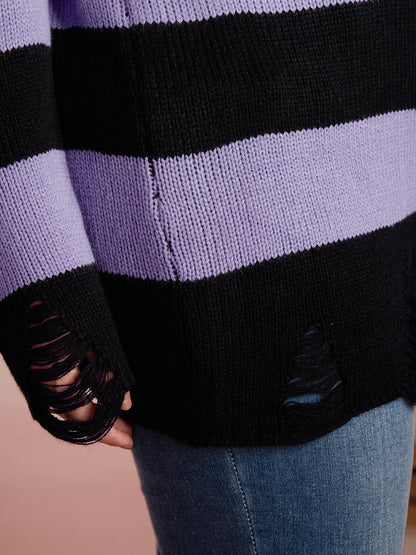 Colorful Stripes Cut-Out Pullover
