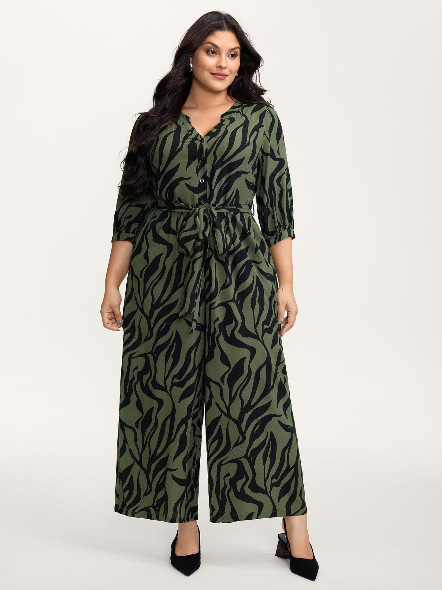 Zebra Print Stretchy Belted Waist Jumpsuit