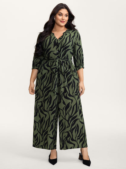 Zebra Print Stretchy Belted Waist Jumpsuit