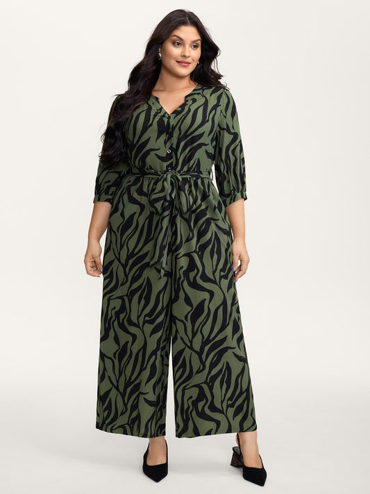 Zebra Print Stretchy Belted Waist Jumpsuit