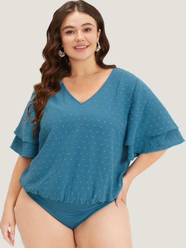 Polka Dot V Neck Ruffle Layered Sleeve Bodysuit