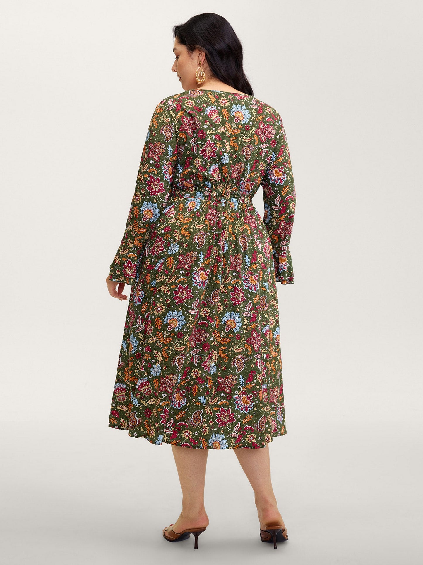Floral Print Pleated Waist Maxi Dress