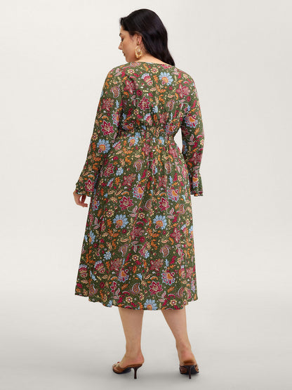 Floral Print Pleated Waist Maxi Dress