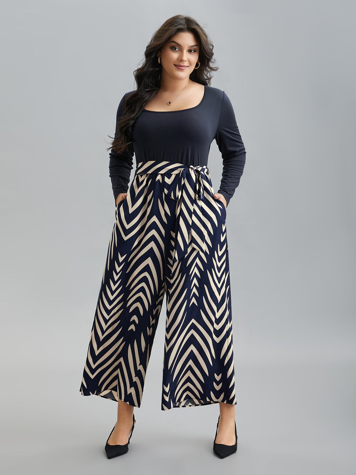 Supersoft Geometric Block Stretchy-Waist Jumpsuit