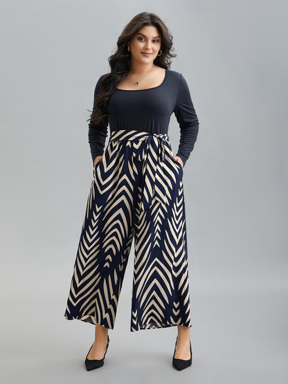 Supersoft Geometric Block Stretchy-Waist Jumpsuit