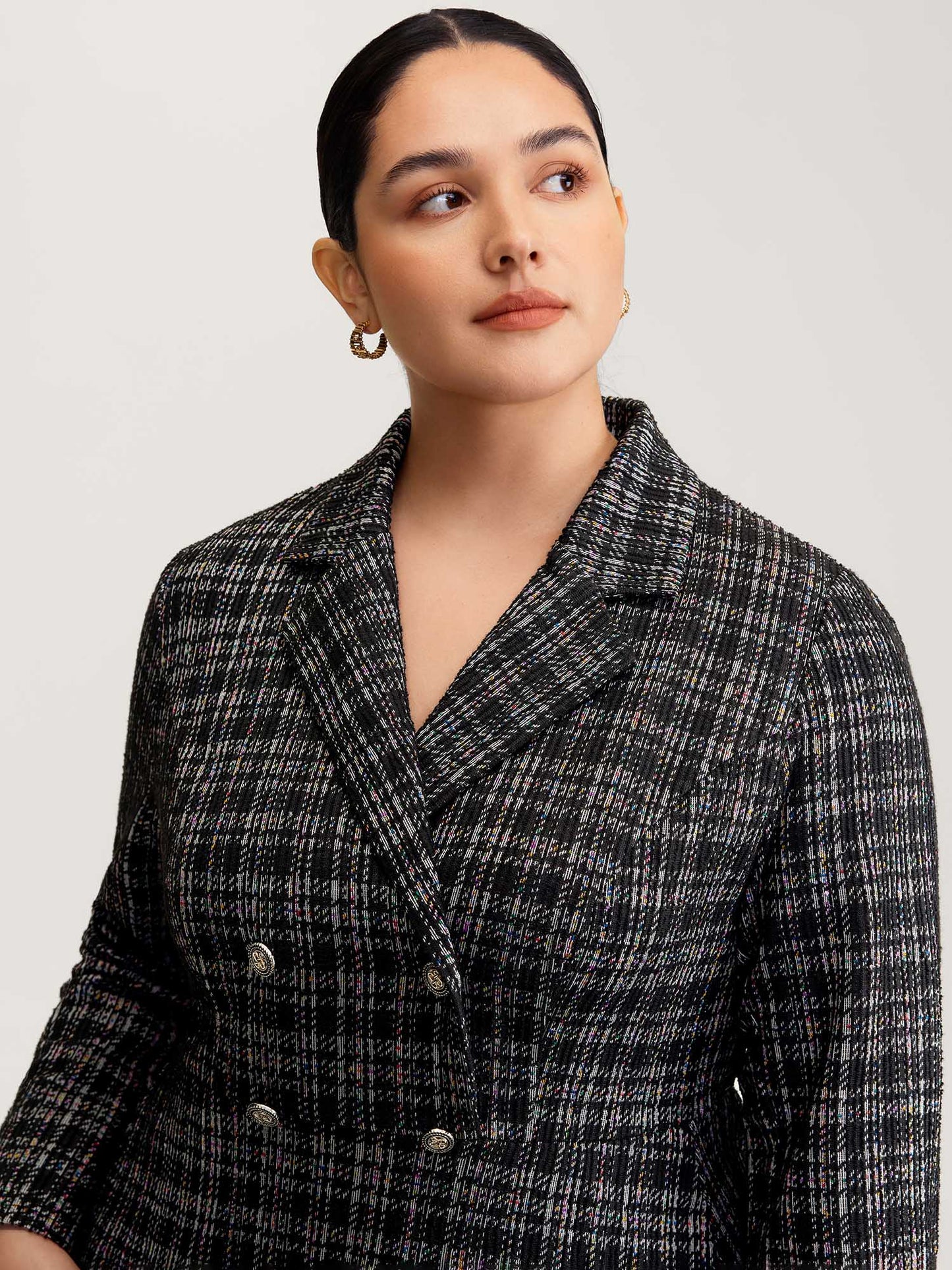 Tweed Stretchy Waist Pockets Midi Dress