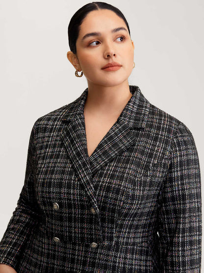 Tweed Stretchy Waist Pockets Midi Dress