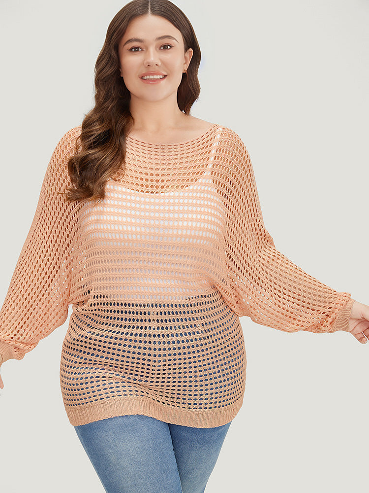 UltraCool Solid Hollow Out Batwing Sleeve Pullover