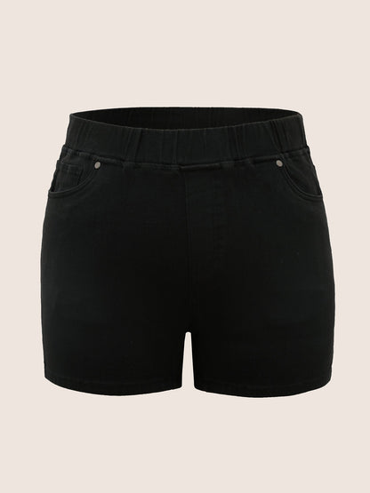 Black Wash Slit Hem Slim Denim Shorts