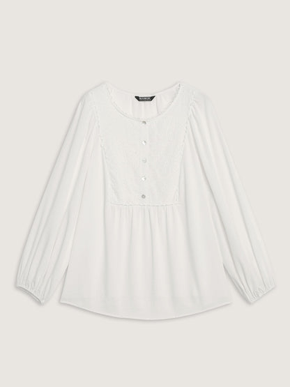 Lace Trim Button Decor Blouse