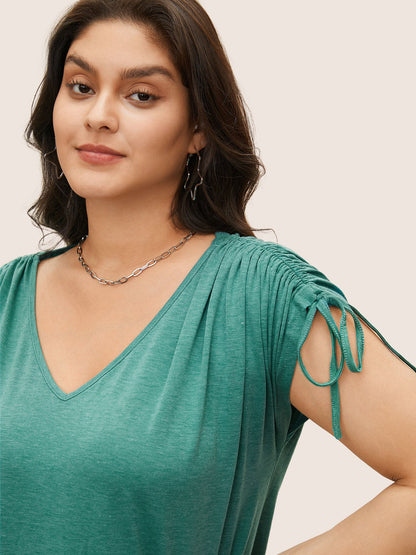Solid Drawstring Dolman Sleeve T-shirt
