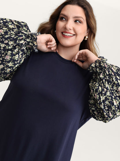 Floral Contrast Stretchy Knit Top
