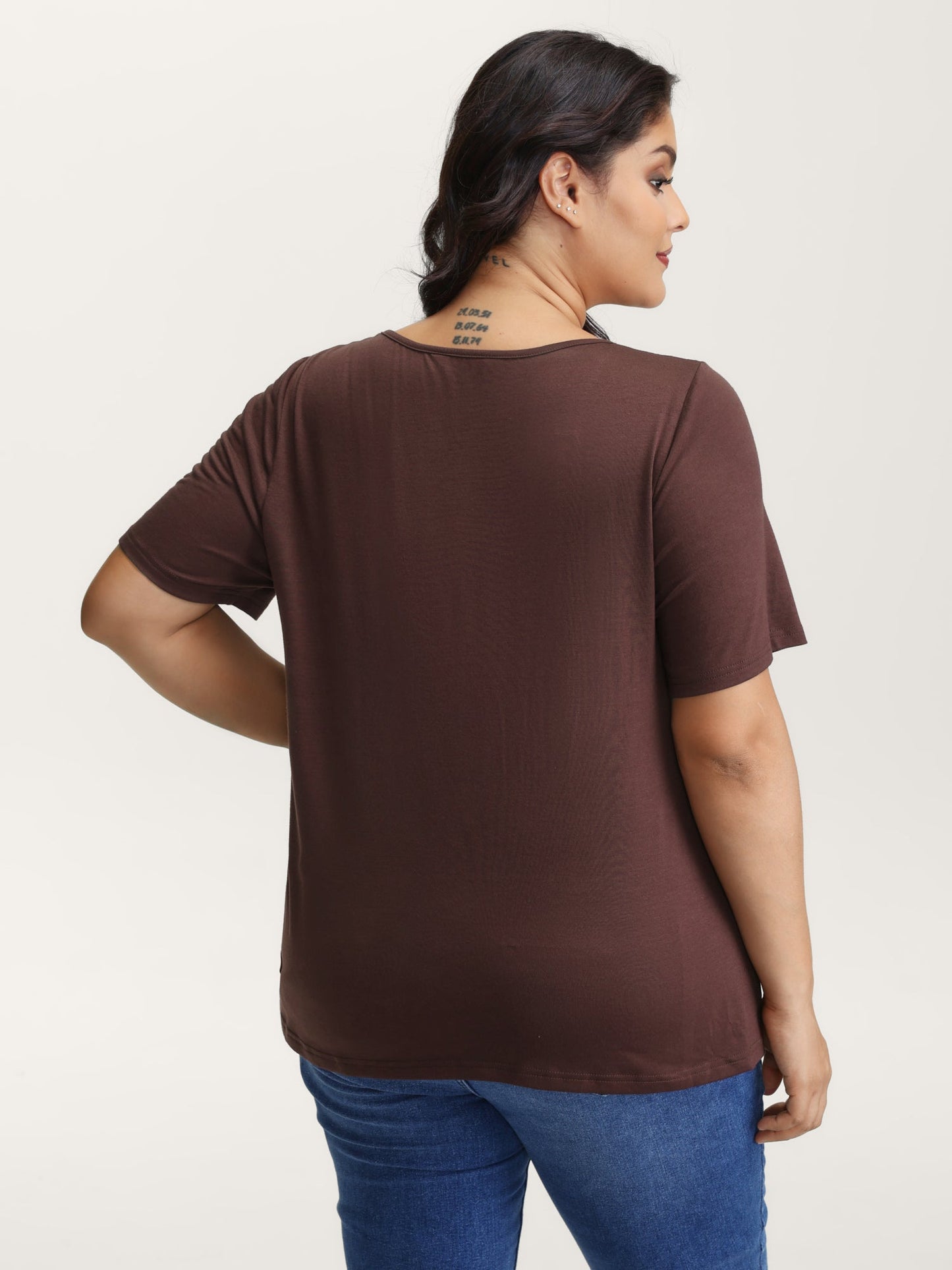 Stretchy Defining Waist Deep Neckline T-Shirt