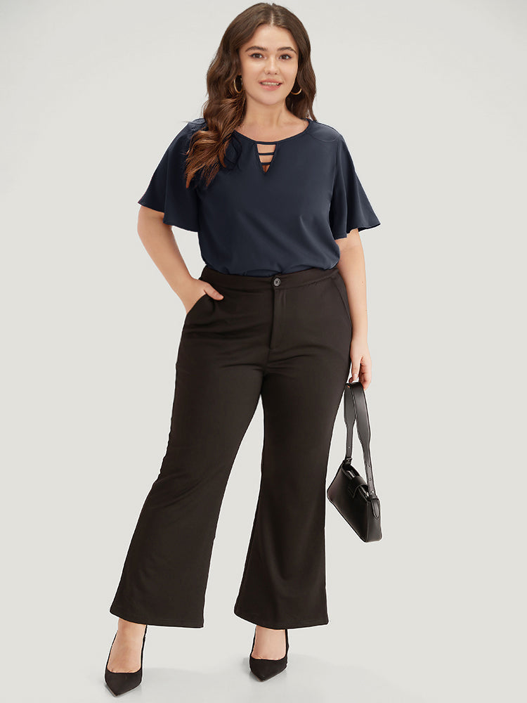 Plain Ruffle Sleeve Cut Out Blouse