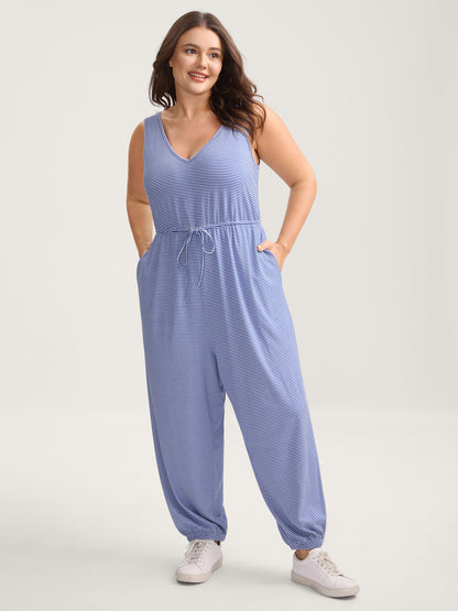 Stripe Print Stretchy Hem Cami Jumpsuit