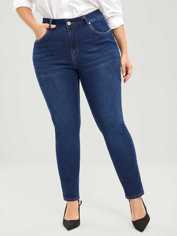 Straight Very Stretchy High Rise Dark Wash Jeans