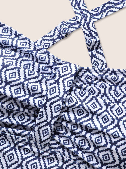 Heart Neckline Geometric Ruched Swim Top