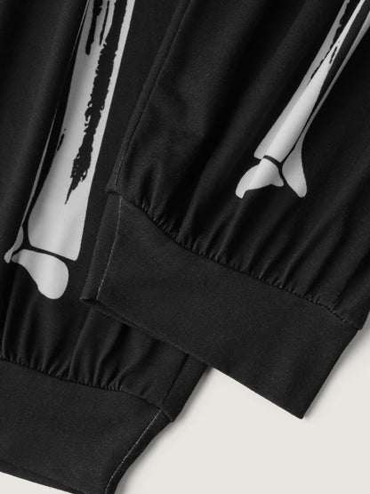 Half Skeleton Halloween Print Jogger Pants