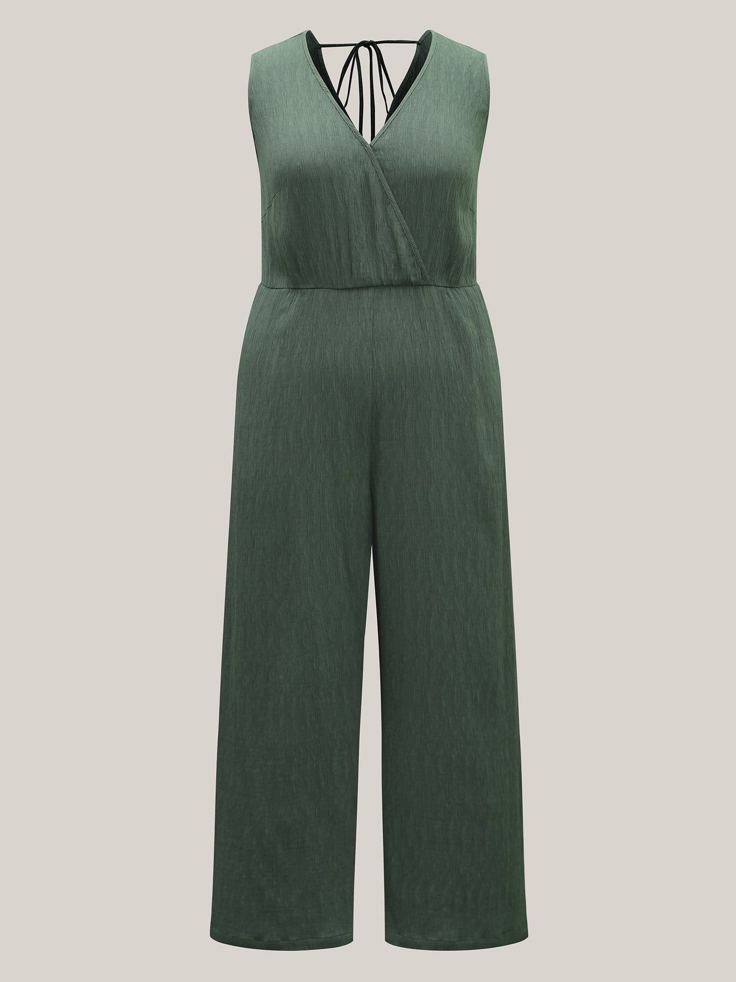Textured Plain Pockets Wide-Leg Jumpsuit
